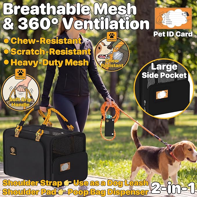 PAWZIDEA Expandable Large Pet Carrier with Wheels, 24x16x16 in Rolling Cat Carrier for 2–4 Cats up 55lb, Soft-Sided Collapsible Small Medium Dog Crate for Car Travel, Telescopic Handle, Storage Pocket