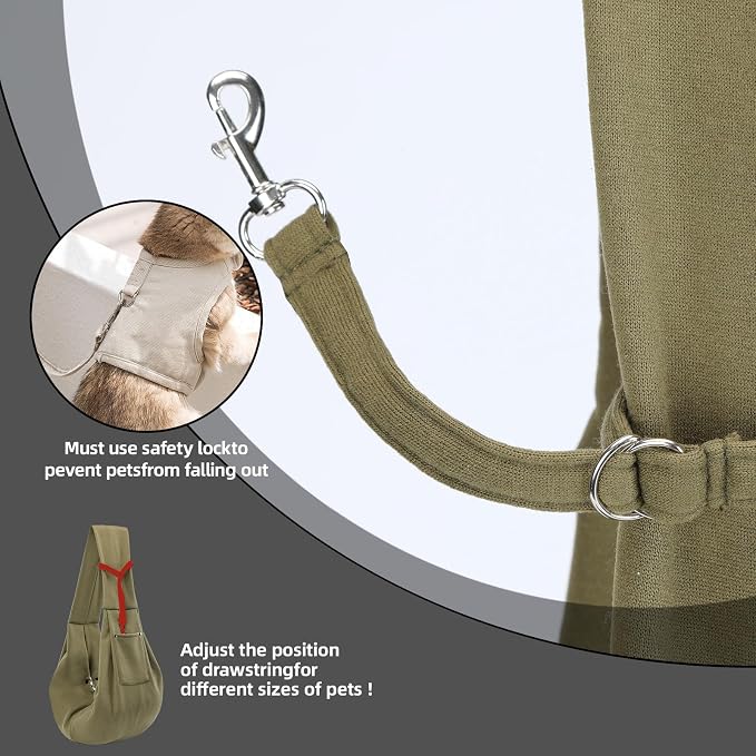 ARZQUT Dog and Cats Carrier Sling, Small Pet Carrier with Storage Pocket | Reversible Puppy Sling Carrier, Safety Buckle, Storage bag, Machine Washable for Travel, Outdoor Activitie, Hand-Free, Green