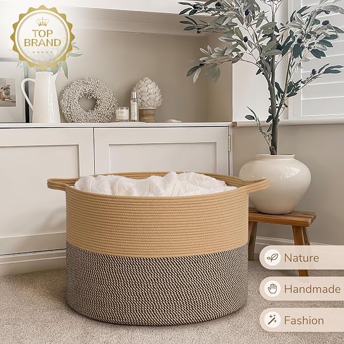 INDRESSME 115L Extra Large Woven Wicker Blanket Basket Living Room | Wicker baskets for organizing shoe, dog toys & pillows. For living room bedroom or nursery decor. soft-touch with handles