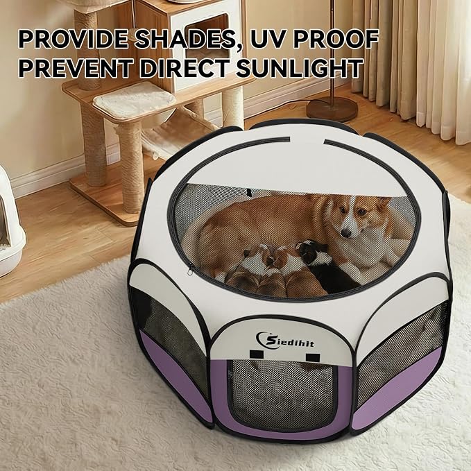 Siedihit Dog Cat Playpen, Small Puppy Pet Playpen, Dog Crate Tent Cage | Indoor/Outdoor, Portable Pop Up Dogs Kennel Playpen with Carrying Case for Dogs/Cats/Rabbits(Light Purple, Medium)