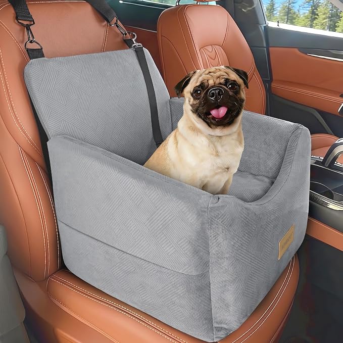 JOEJOY Dog Car Seats for Small Medium Dogs Under 35lbs, Dog Booster Seat with Detachable Washable Cover and Cushion, Memory Foam Pet Car Seat with Safety Belt and Storage Pockets (LG)