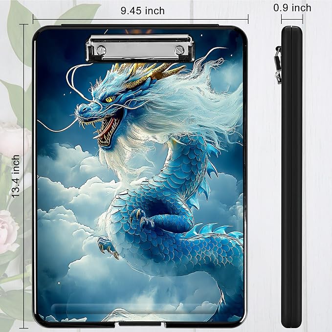 Heavy Duty Storage Clipboard, Slim Nursing Clipboard with Internal Pen Case, Portable File Organizer Case for A4 Letter Size Paper Office Medical Professionals, Cloud Blue Dragon