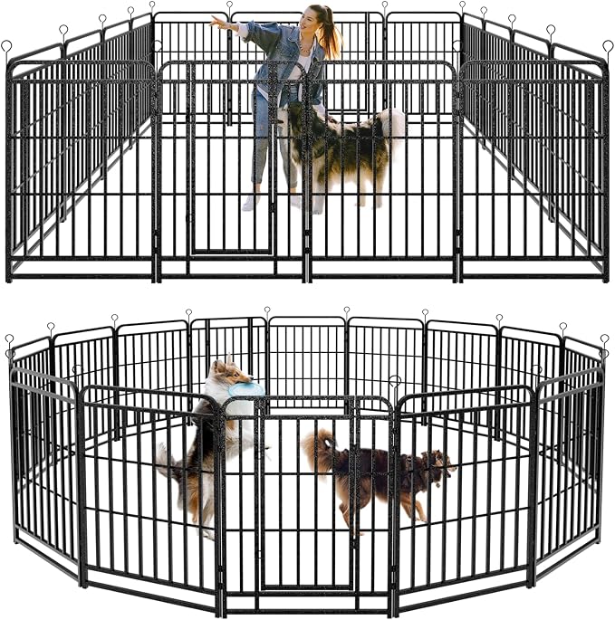 Kfvigoho Heavy Duty Dog Playpen 16 Steel Panels 40" Height | Square Steel Pipe with Reinforced Crossbars, 36FT 103 Sq.ft Dog Fence Outdoor for Yard & RV Camping, Snowy Black