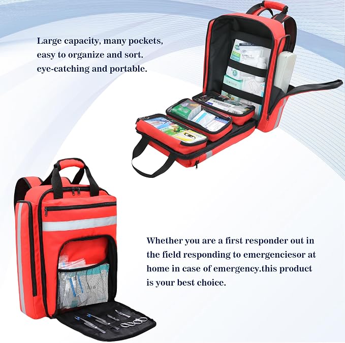 First Aid Bag Empty,EMS,EMT,Emergency Trauma Doctor Bag,First Aid Kit For Car,Home,Hiking,Camping and Travel(Red)