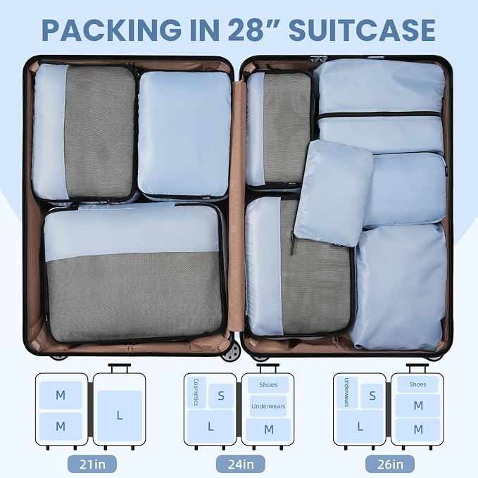 BAGAIL 8 Set/9 Set Packing Cubes Luggage Packing Organizer for Travel, Suitcase Packing Bags for Travel Accessories