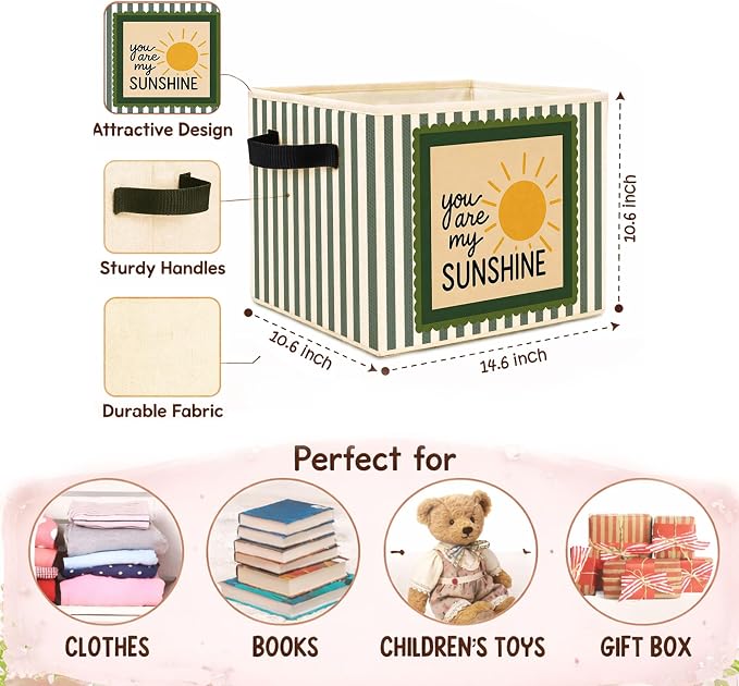 Sunshine Storage Bin, Foldable Fabric Basket for Kids Room Nursery | Foldable fabric storage bin with sunshine quote design for toys, books, clothes, nursery, bedroom, and playroom use.