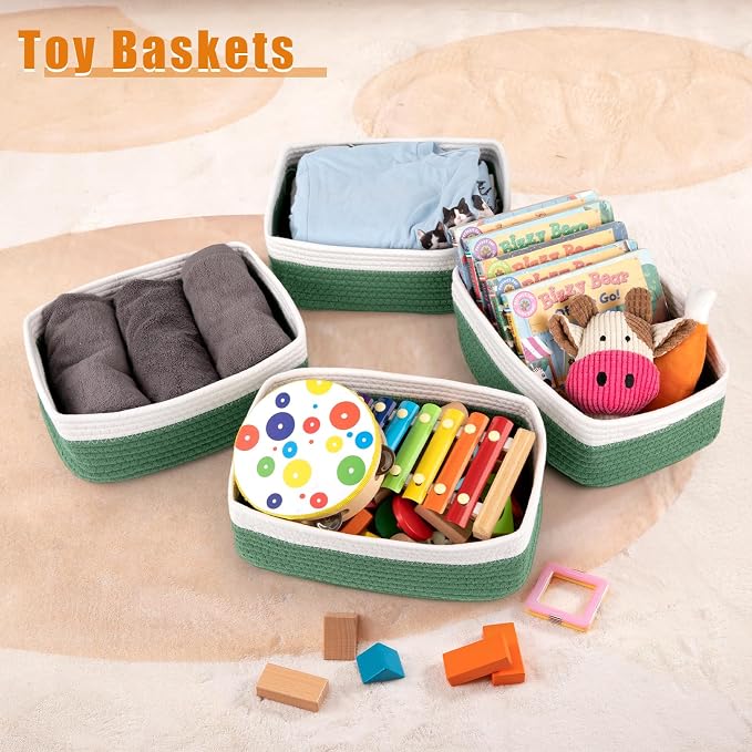 OIAHOMY 4 PACK 7L Storage Baskets for Organizing Storage Bins Green | Small Bins for Shelves Small Storage Basket Shelf Baskets Organizer Baskets for Gifts Empty Cute Decorative Storage Bins