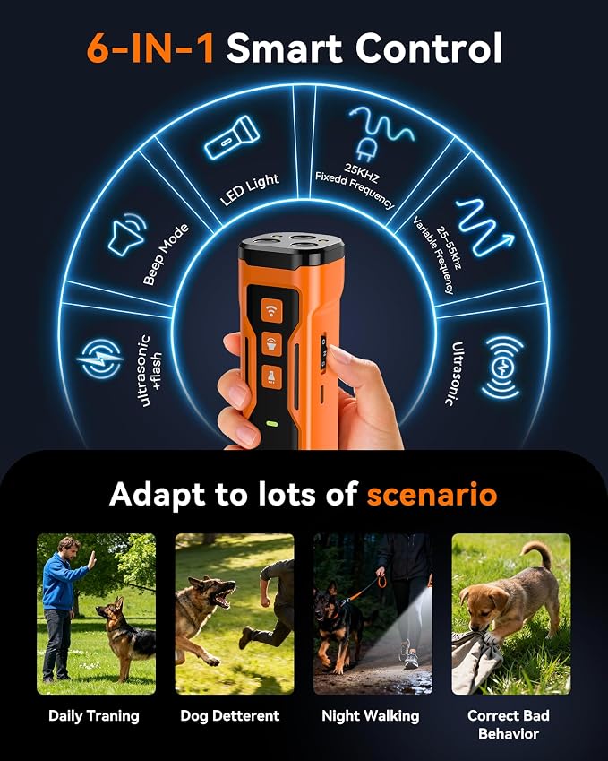 Dog Bark Deterrent Devices, 3X Ultrasonic Anti Barking Device for Dogs | 6 Modes Stop Neighbors Dog Barks No More Bark Control Indoors Outdoors Safe & Humane Behavior Correct Training Tool