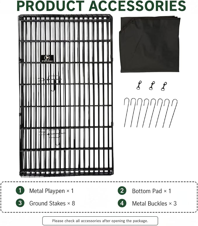PJYuCien Puppy Playpen with Bottom Pad and Door, 8 Panels 42" H, Black | 24"W, Dual-function Pad, For Large Pets, Foldable Octagonal Pen, Versatile, Indoor & Outdoor, Backyard, Protects Floors
