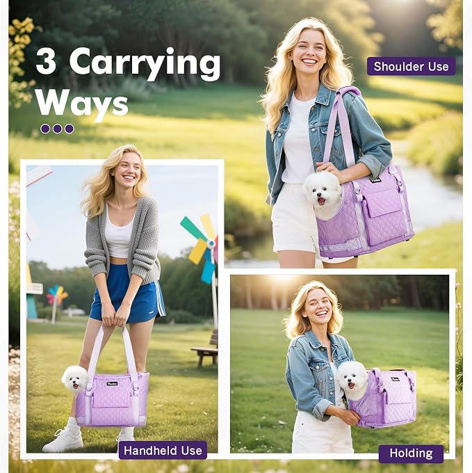 Pawaboo Dog Purse Carrier for Small Dogs with Pocket,Up to 11Lbs | Lightweight & Portable Dog Tote Bag Carrier Purses,Soft Sided Design,Front Pocket for Storage Travel Shopping Purple