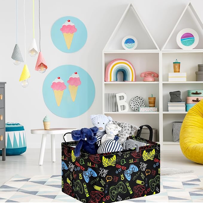 Baby Storage Basket Nursery Box Laundry Hamper Organization Bins for Toys and Clothes with Handles (Handle Game)