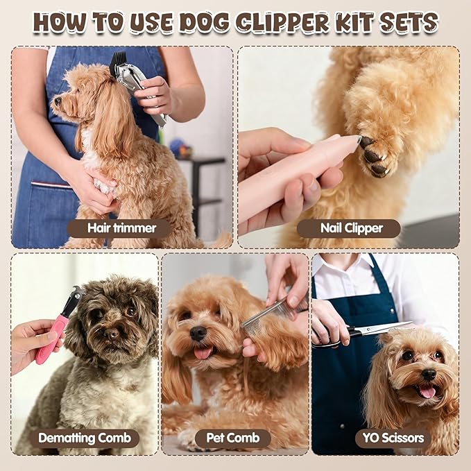 SKEFOLI Dog Grooming Kit with Dog Clippers Rechargeable Wireless Grooming Clippers, Pet Trimmer for Thick Fur, Stainless Steel Blades & Nail Trimmer