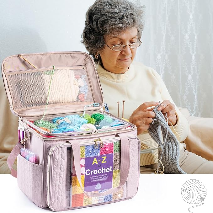 MYBAGZING Large Yarn Storage Bag,Crochet Bag Organizer,Yarn Bags for Crocheting,Crochet Storage Bag with Pockets for Crochet Hooks, Crochet Accessories,Knitting Bags,Gifts for Crocheters