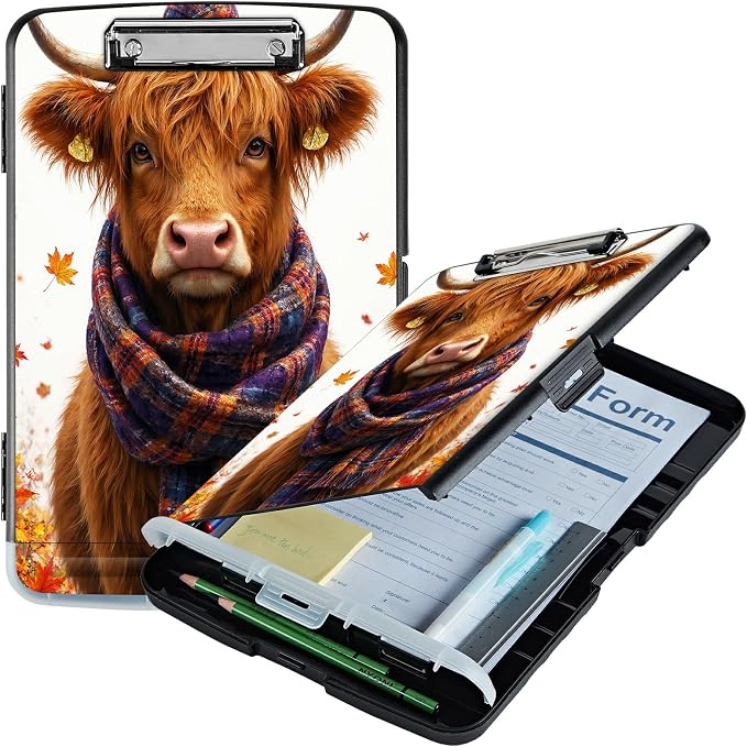 A4 Clipboard with Storage Pen Holder, Clipboards Organizer Nursing Clipboard Foldable File Folder Plastic Clipboard Folio Clip Board for Office Work Classroom Doctor, Scarf Yellow Bull