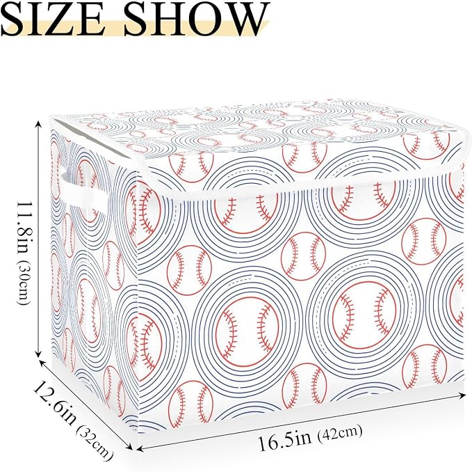 Ball Fabric Storage Bins Rectangle Folding Containers for Bedroom Closet | Decorative Storage Boxes, Foldable & Stackable, Dust-Proof Flip Top, Reinforced Handles, For Home & Dorm, Clothes & Toy Box