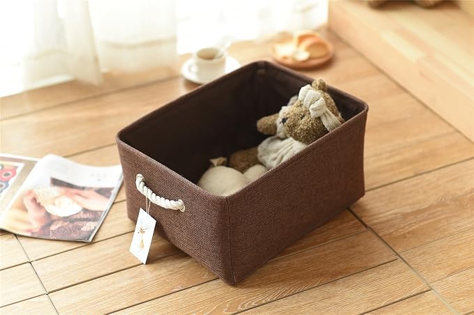 Decorative Basket Rectangular Fabric Storage Bin Organizer Basket with Handles for Clothes Storage (Brown, Large-1Pack,15L*10.5W*8H)