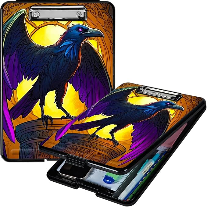 Eagle with Purple Wings A4 Clipboard with Storage Pen Holder, Clipboards Organizer Nursing Clipboard Foldable File Folder Plastic Clipboard Folio Clip Board for Office Students Classroom