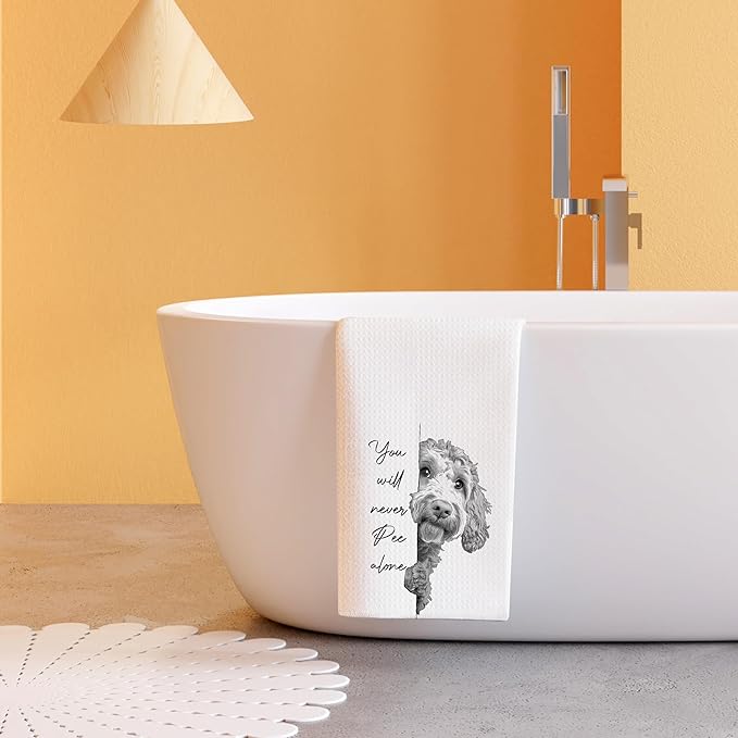 You Will Never Pee Alone Funny Goldendoodle Dog Bathroom Decor Hand Towels,Goldendoodle Gifts, 16x24 Inches