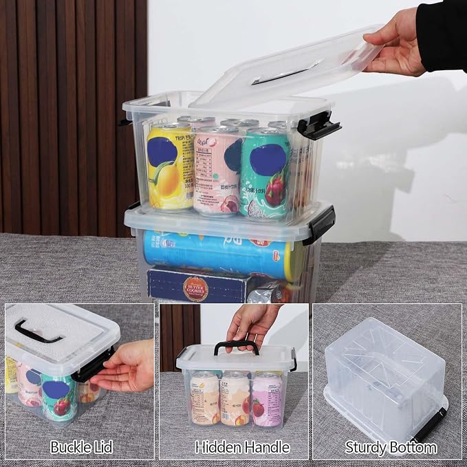 6 Quart Clear Plastic Storage Latching Boxes with Handle, 6 Packs | Small Organization Latch Tote Bin with Lids