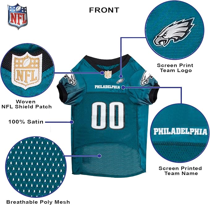 Pets First NFL Philadelphia Eagles Dog Jersey, Size Medium, Football Shirt Costume for Pet, Dog Sports T-Shirt, NFL Team Clothing for Cats, Licensed Pet Apparel Available in 7 Sizes and 32 Teams