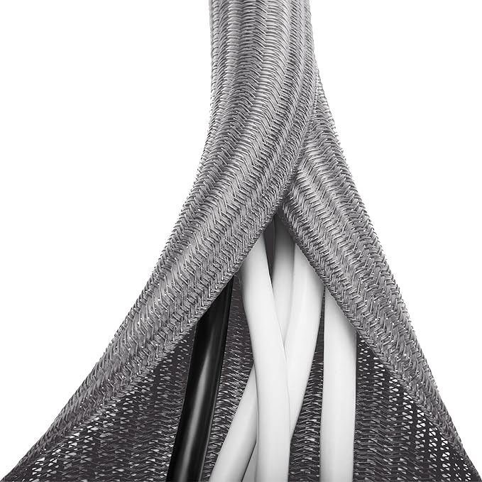 Grey Cable Sleeve, 6.6ft, 1/2 inch | Cable Organizer, Wire Protector, Cable Wrap Cover, Cord Management, For Desk PC TV Computer Home Office