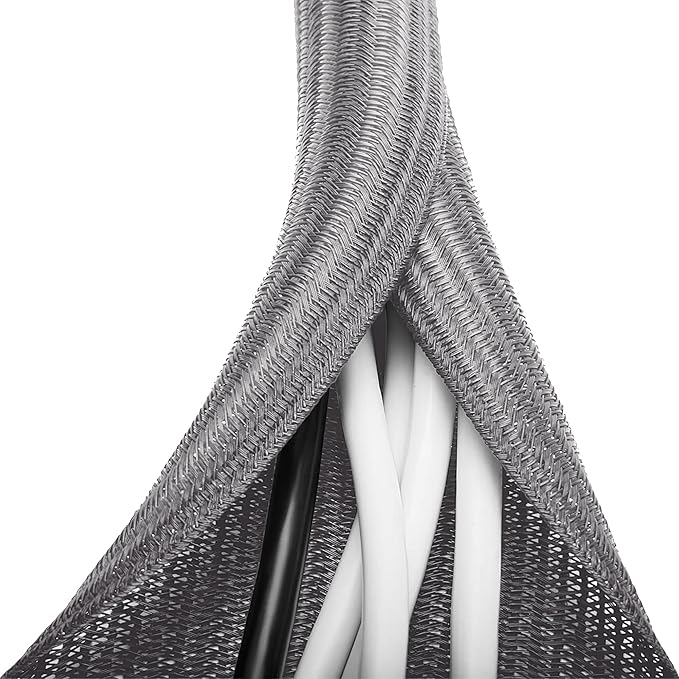 6.6ft - 1 inch Grey Cable Sleeve | Cable Organizer for Desk PC TV Computer, Wire Protector Cable Wrap Cover