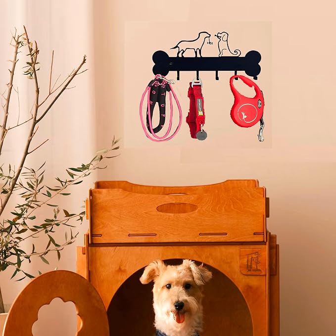 Dog Leash Holder Wall Mount, Dog Supply Organizer with 6 Hooks | Holder Wall Mount Metal Key Hooks for Wall， Wall Storage for Hanging Leash, Vest, Harness, Keys