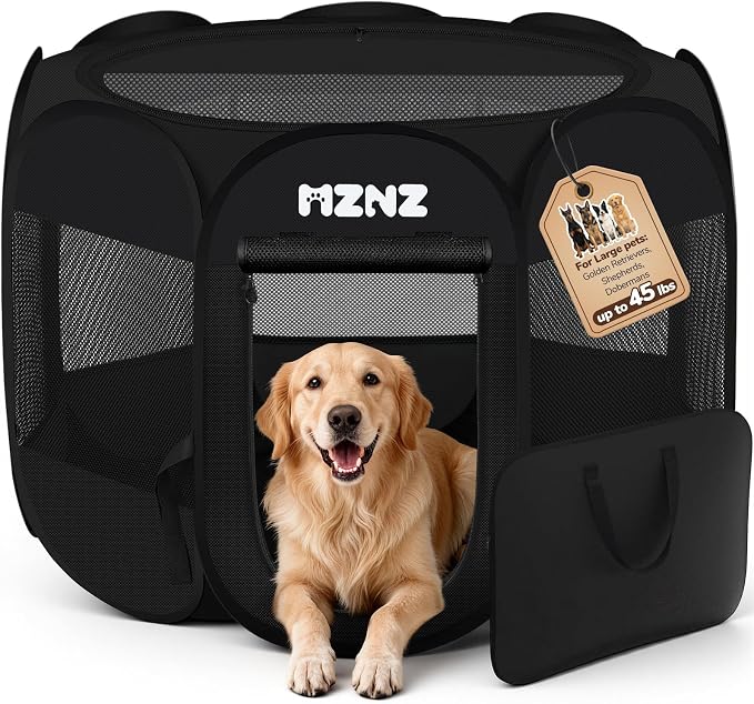Dog Cat Small Animal Puppy Playpen Crate, Large, Whole Black | Portable Pop Up Pet Cage Enclosure Tent Kennel Indoor Outdoor with Carrying Case, No Assembly, Camping Use