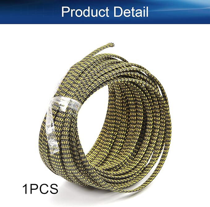Heyiarbeit 10m/32.8ft PET Expandable Braided Sleeving 1/4-inch Width Flexible Wire Mesh Sleeve for USB Cable Power Cord Audio Video Cable - Protect Cat from Chewing Cords - Black Gold