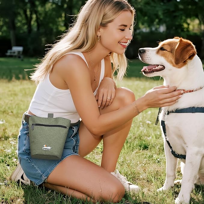 Dog Travel Bag for Pet Kit for Supplies with 2 Food Storage Containers 2 Collapsible Bowls 1 Feeding Mat 1 Dog Treat Pouch 7-Piece Set Perfect Road Trips Camping Weekend (Olive Green)