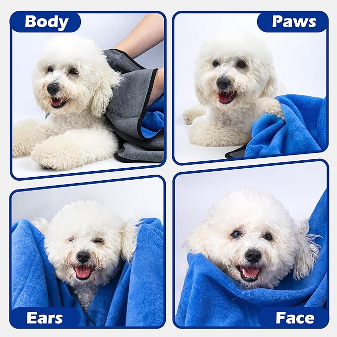MICOOYO Dog Towels for Drying Dogs 3 Pack, Ultra Absorbent Microfiber Pet Bath Blanket | Quick Dry Towel for Dogs and Cats, 11.8”x23.6, S