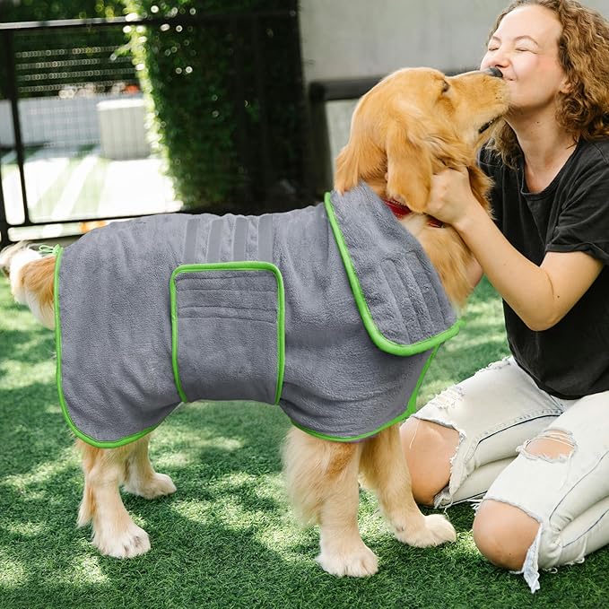 Soft Dog Bathrobe Fast Drying Dog Coat, Super Absorbent Dog Towels for After Bath, Microfiber Pet Robe Adjustable Collar & Belly Warm Keeping Dogs Coat for Pet Dogs & Cats (Grey, Small)