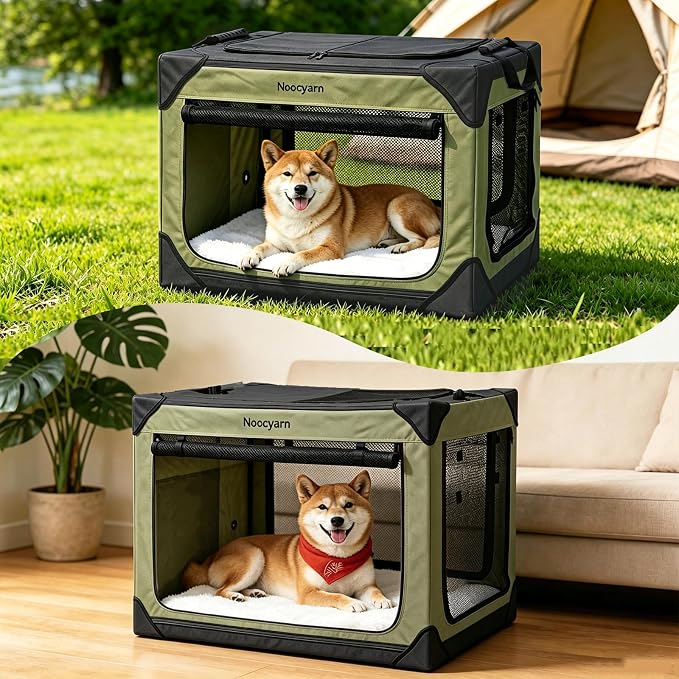 26" L Collapsible Dog Crate for Small Dogs and Cats, Soft Pet Crate with 4-Door Mesh, Portable Dog Kennel for Travelling, Green