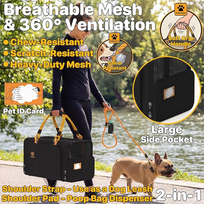 PAWZIDEA Expandable Pet Carrier for Small Cats & Dogs, TSA Airline Approved | 18"×11"×11" Soft-Sided Small Dog Travel Bag, Collapsible Top-Load Cat Carrier for 2 Cats Under Seat, Puppy Car Seat Up 15lbs