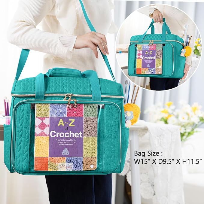 MYBAGZING Large Yarn Storage Bag,Crochet Bag Organizer,Yarn Bags for Crocheting,Crochet Storage Bag with Pockets for Crochet Hooks, Crochet Accessories,Knitting Bags,Gifts for Crocheters