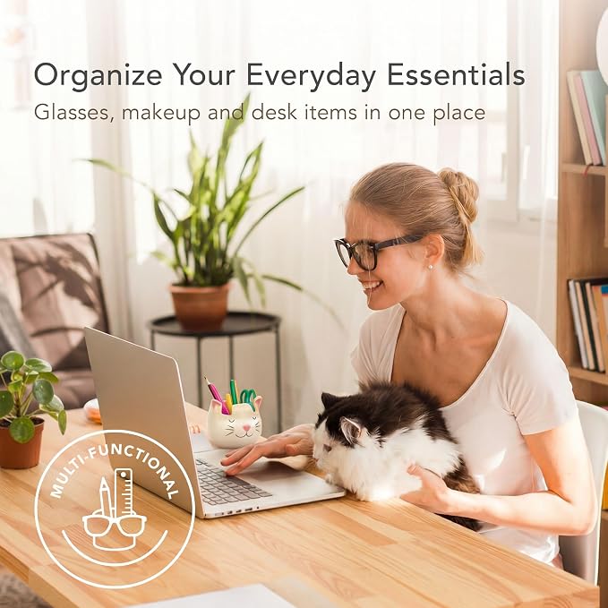 White Cat Eyewear Holder, Multi-Purpose Accessories for Makeup and Stationery, Compact and Cute