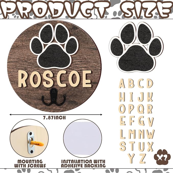 Kathfly Dog Leash Holder for Wall Pet Harness Hanger with 52 Letters | Dog Leash Hangers Cat Collar Organizer for Entryway, Pet Loss DIY Gifts, Pet Keepsake Home Decor