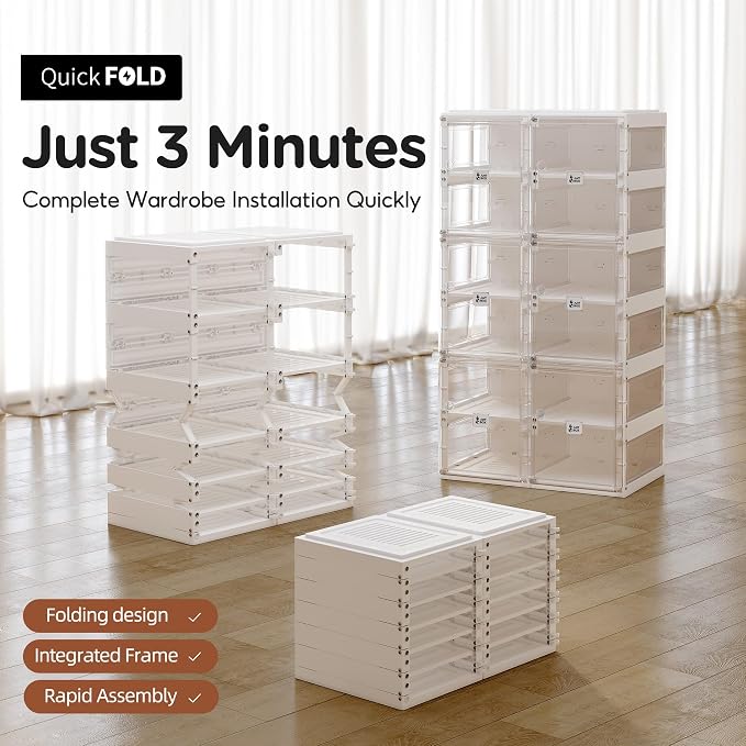 ANTBOX Foldable Shoe Rack,Shoe Organizers for Closet Plastic Shoe Storage Box Space Saving for Entryway, Large Sturdy Stackable Sneaker Cabinet Bins with Magnetic Clear Door 8 Tiers 16 Pairs