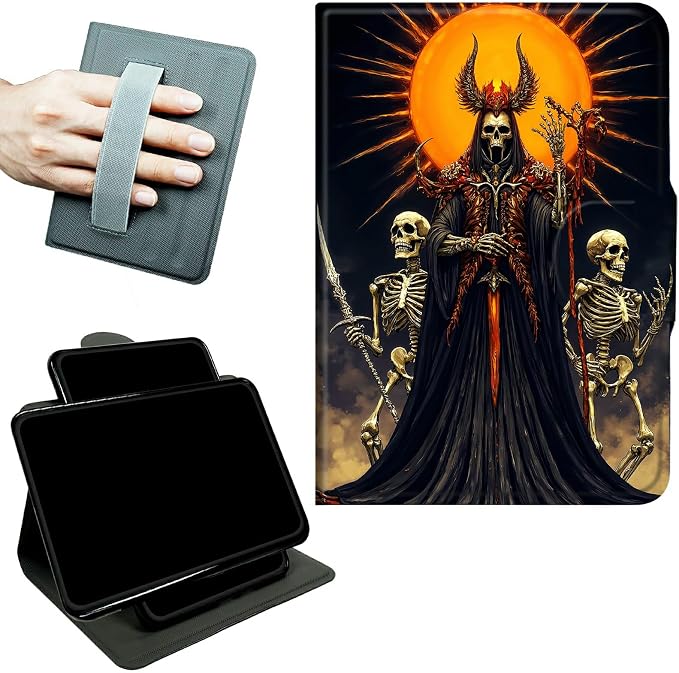 Rotating Handle Case for Samsung Galaxy Tab S10+ Plus 2024/S9 FE+ Plus/S9+ Plus 12.4" 2023, 360 Degree Swivel Kickstand with Magnetic Closure Leather Protective Cover, Dark Skull Knight