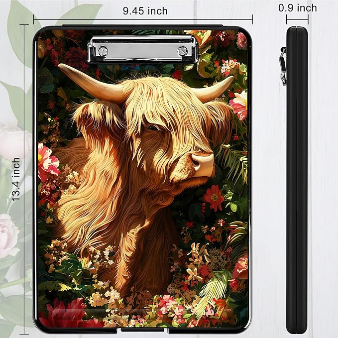 Heavy Duty Storage Clipboard, Slim Nursing Clipboard with Internal Pen Case, Portable File Organizer Case for A4 Letter Size Paper Office Medical Professionals, Grass Grass Field Cow