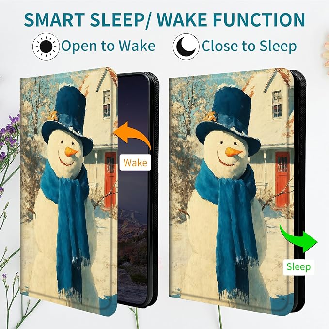 Case for Samsung Galaxy Tab A 8.0" 2019 SM-T290/T295, 360 Degree Rotating Stand with Multi-Angle Vertical & Horizontal Viewing Shockproof Protective Shell for Women Men, Blue Towel Snowman