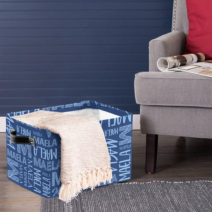 Foldable Personalized Storage Box for Boys Girls with Name Waterproof Kids Custom Storage Bin Baskets Cube Boxes Organizer with Handles for Organizing Shelf Closet, 1 Pack