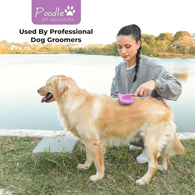 Slicker Brush for Dogs - Detangling Dog Brushes for Grooming with Soft Bristles & long Pins - Professional Cat Deshedding Tool to Removes Tangles & Dirt (large)