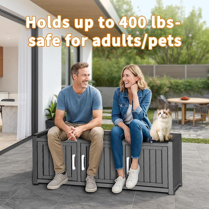 ROJIK Shoe Cabinet Waterproof UV-Resistant,Storage Bench Indoor Outdoor with Adjustable Shelves,for Entryway Bedroom,Hallway,Living Room(3 Door, Light Black)