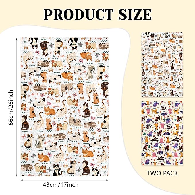 Cat Dog Kitchen Towels, 2 Pcs Dogs Dish Towels, Absorbent Dish Towel for Kitchen Drying Dog, Dish Cloths Funny Cute Housewarming Gifts for Women Cats Dogs Lovers
