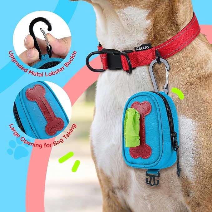 Dog Poop Bag Holder for Various Leashes,Hands Free Dogs Bag Holder with Hook loop/Carabiner Clip,Dogs Poop Bags Rolls Holder-Large Capacity,Dog Walking,Blue