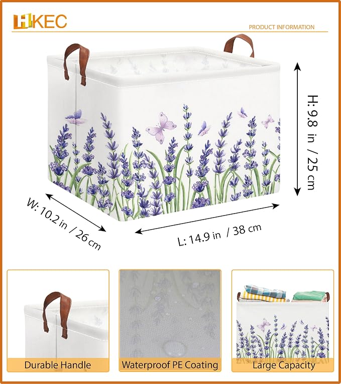 Rectangle Storage Basket with Handles,Collapsible Storage Bin,Books Box,Gift Basket(Lavender)