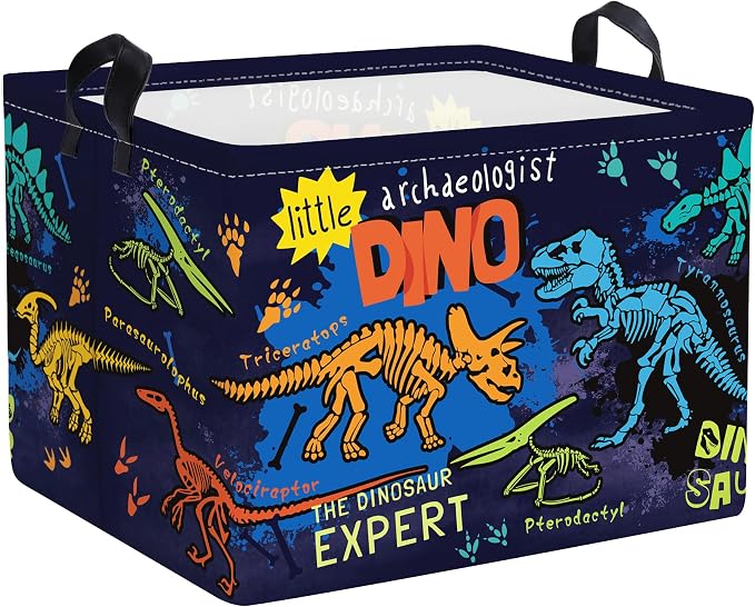 Clastyle Large Boho Dinosaur Pterosaur Boy Book Toy Storage Basket Dino Palm Tree Clothes Laundry Hamper for Kid Room Nursery,Skeleton 36L