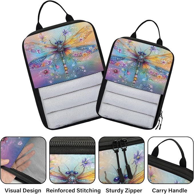 Dragonfly 6 Set Compression Packing Cubes Animals Expandable Packing Organizer for Travel Accessories Luggage Suitcase Bag