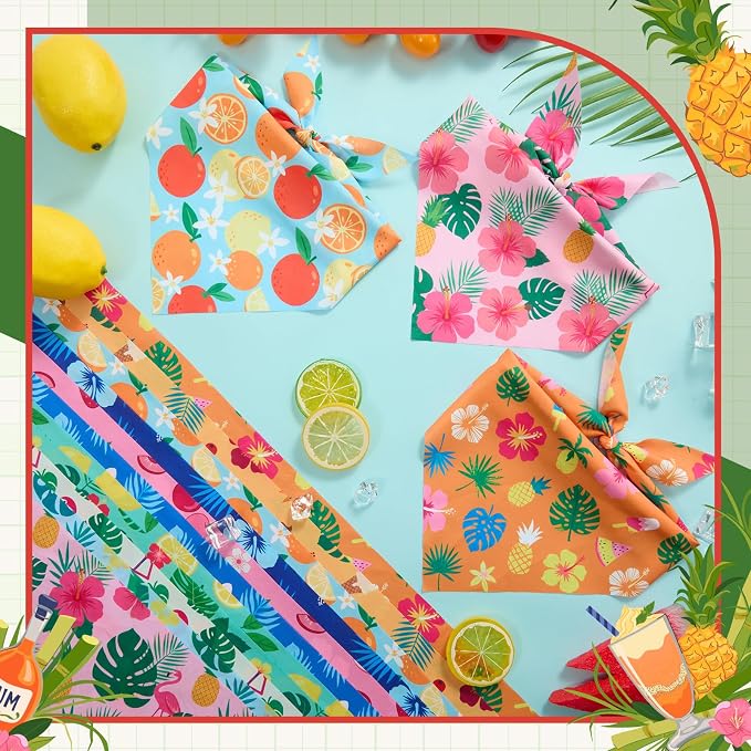 50 Pcs Summer Hawaiian Dog Bandanas Bulk Tropical Flower Pattern | Triangle Kerchief Bibs Scarf Set for Pets Hawaii Party Costume Photo Props Accessories, 25 Styles, 25.6 x 17.7 x 17.7 Inch